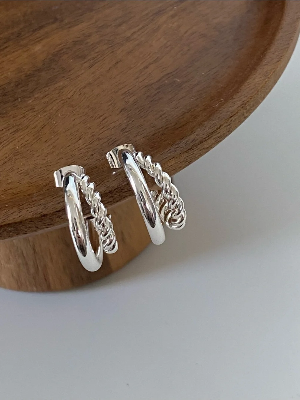 4/$15 Silver Double-Hoop Chain Accent Earrings